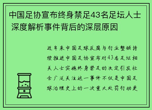 中国足协宣布终身禁足43名足坛人士 深度解析事件背后的深层原因 中国足协宣布终身禁足43名足坛人士 深度解析事件背后的深层原因